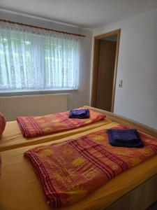 two beds in a bedroom with towels on them at Ferienhaus Parnet in Neudorf