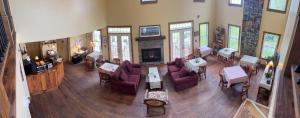 an overhead view of a living room with a fireplace at The Old Lantern Inn in Charlotte