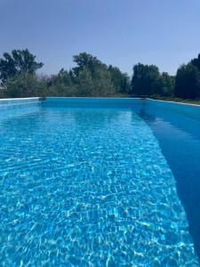 a pool of blue water with trees in the background at Villa Fontana 2 in Capannori