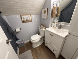 a small bathroom with a toilet and a sink at The Downtown Loft in Fairbanks +15 photos