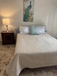 ein Schlafzimmer mit einem Bett und einer Lampe auf einem Tisch in der Unterkunft Bright Room in Córdoba