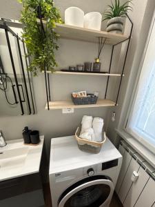 a laundry room with a washer and dryer at Corona dei Sogni Appartamento moderno vicino Ospedale e Centro in Novara +20 photos
