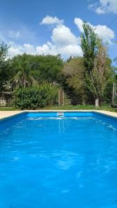 a large blue swimming pool with trees in the background at Casa Las Tardes, Roldan in San Lorenzo