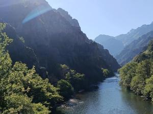 a view of a river in a canyon with trees at Γαλήνη in Konitsa