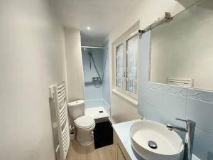 a bathroom with a white toilet and a sink at Appartement Centre-ville Dole in Dole