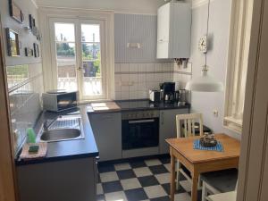 eine Küche mit Spüle und Arbeitsplatte in der Unterkunft Mühlenwohnung in Boppard