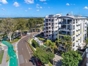 an aerial view of a building and a street at Excellsior Apartments in Mooloolaba