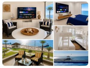 a collage of pictures of a hotel room at Ocean View Apartment Beach Pools Pier & Lift in Paracas