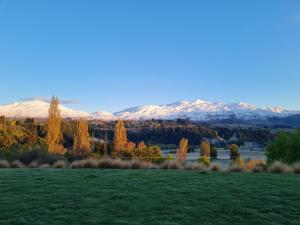 a field with trees and mountains in the background at Tucker Beach Private Exclusive Retreat in Queenstown +4 photos