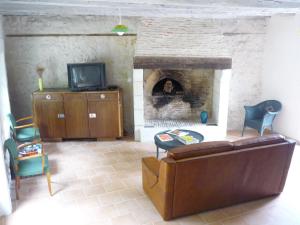 a living room with a couch and a fireplace at Gite de la Vigneraie in Athée-sur-Cher