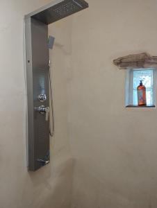 a shower in a bathroom with a window at Iglesias Emmanuelle in Pradines