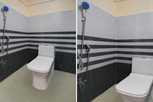 two pictures of a bathroom with a toilet and a shower at Super Hotel O Bharat Institute of Engineering Hyderabad Formerly Blue Petals in Hyderabad