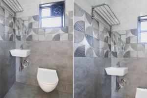 two pictures of a bathroom with a toilet and a window at Super Collection O MIDC Pimpari Pune Formerly SK Palace in Chinchwad