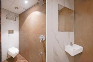 two pictures of a bathroom with a toilet and a sink at Collection O Crawford Market Formerly Al Ibrahim Hotel in Mumbai