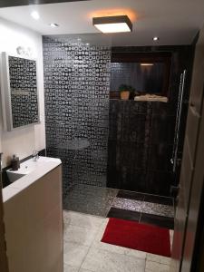 a bathroom with a shower and a sink at Apartmany Janosikove diery in Terchová +21 photos