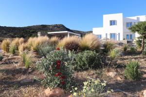 a garden in front of a white house at Villa Kairos in Angairiá