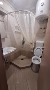 a small bathroom with a toilet and a shower at Villa Alla Bed and Breakfast in Herceg-Novi