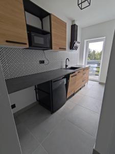 a kitchen with a sink and a counter top at Apartamenty DK8 in Szalejów Górny