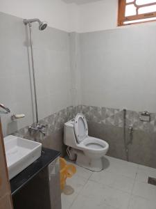 a bathroom with a toilet and a sink at Hill View Hotel in Astor