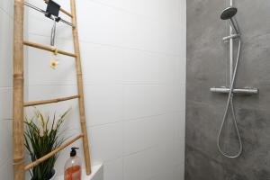 a bathroom with a shower with a shower head at Chambre d'hôtes Spiren in Baden