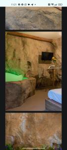 two pictures of a cave with a bed and a desk at EmmejSuite in Pozzuoli