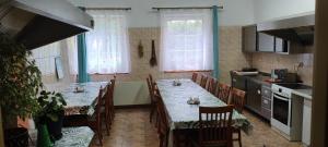 a kitchen with two tables and chairs in a kitchen at Dolina Wilema in Bolesławów +70 photos