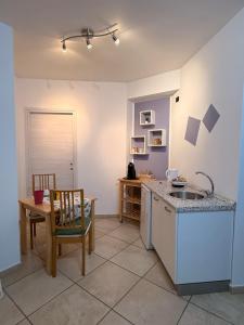 a kitchen with a sink and a table with a chair at B&B London 2010 in Vizzola Ticino +12 photos