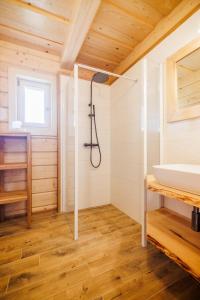 a bathroom with a sink and a shower at Roubenka Pod Oblohou in Dolní Morava +45 photos