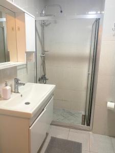 a bathroom with a sink and a shower at King Suite SS4 in Istanbul