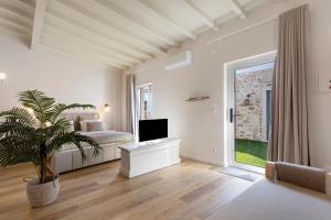 a bedroom with a bed and a tv and a plant at Vila Santa Luzia 6 in Fátima