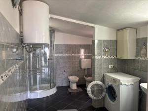 a bathroom with a shower and a toilet and a sink at Il BORGO in Lapedona