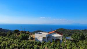 a house on a hill with the ocean in the background at Manolates 360 in Manolátes