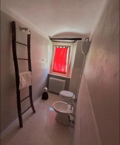 a small bathroom with a toilet and a ladder at La casa di Mastro Ivetto in Arcevia
