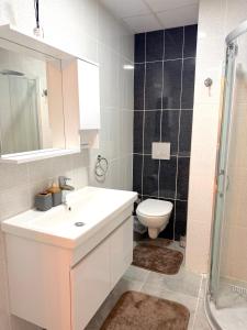 a bathroom with a white sink and a toilet at Classic Suite SS5 in Istanbul