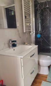 a white bathroom with a sink and a toilet at Studio Confort in Château-Chinon