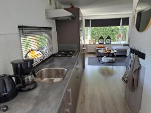 a kitchen with a sink and a counter top at Chalet Del Sole in Voorthuizen
