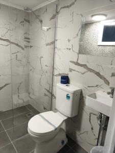 a bathroom with a toilet and a sink at Tintinara Hotel in Tintinara