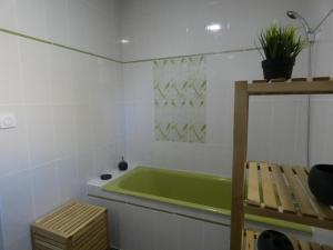 a bathroom with a green bath tub in it at Champan in Toulouzette +22 photos