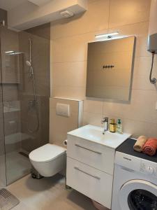 a bathroom with a toilet and a sink and a washing machine at Luxury Apartment The Best in Cavtat +42 photos