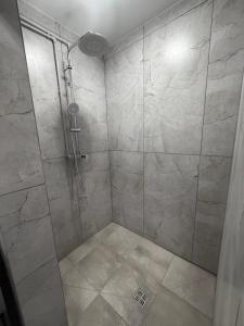 a shower with a glass door in a bathroom at Pulmo Rest House in Pulʼmo