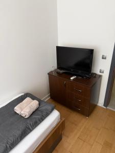 a bedroom with a bed and a flat screen tv at Motel Victoria in Zvornik