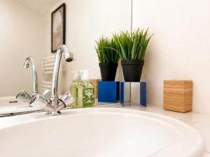 a bathroom sink with two plants on top of it at " L'Oratoire Mansardé " Linge fourni - Wifi - TV in Lagardelle-sur-Lèze +10 photos