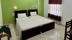 a bedroom with a large bed in a green room at New Rani Inn in Negombo