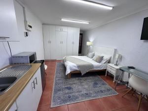 a small room with a bed and a kitchen at Protea Hoogte Flatlet in Brackenfell