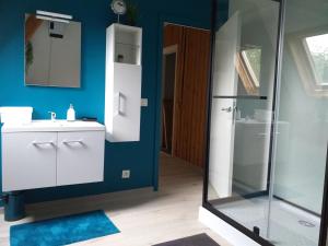 a bathroom with a sink and a shower at logies 'Raapbreuk' in Herentals