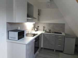 a small kitchen with a sink and a microwave at logies 'Raapbreuk' in Herentals
