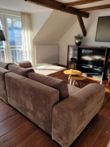 a living room with a couch and a bed at Pferdeglück in Remptendorf