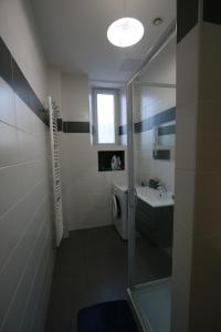 a bathroom with a shower and a toilet and a sink at Gîte Comme Chez Vous à Lunéville confort, calme et séjour en Lorraine in Lunéville +17 photos