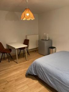 a bedroom with a bed and a table and chairs at Room in a garden Late CHECKOUT in Ghent
