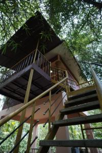 a tree house with stairs leading up to it at Misty Slope in Ambalavayal